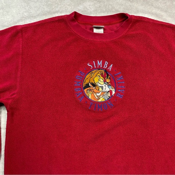 Vintage Disney Lion King Sweater Adult M Red 90s Disney Store Fleece Pullover - Picture 3 of 15